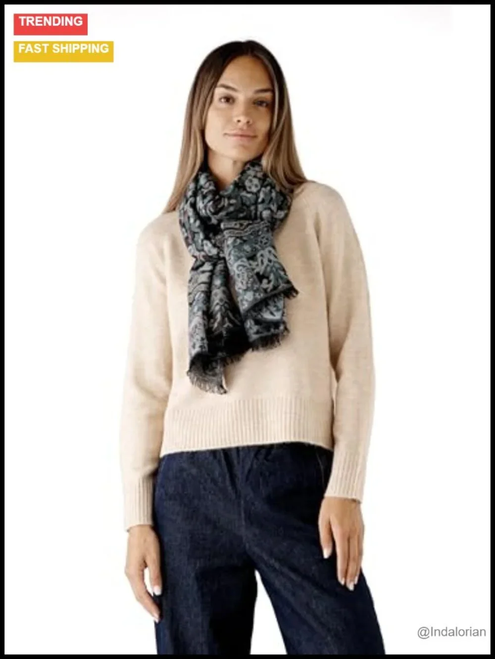 Spanish Design Elegant Long Shawl Scarf, Lightweight Viscose